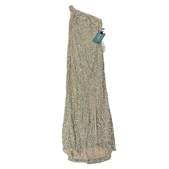 New Mac Duggal Nude Sequin Side Slit One-Shoulder Dress 10729 Size 6 - Picture 1 of 6